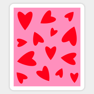 Red Love Hearts on Pink Sticker